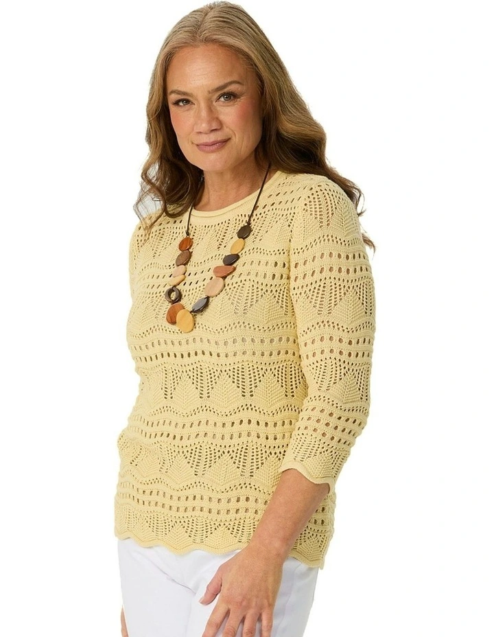 Corfu Pointelle 3/4 Sleeve Sweater in Yellow image 1