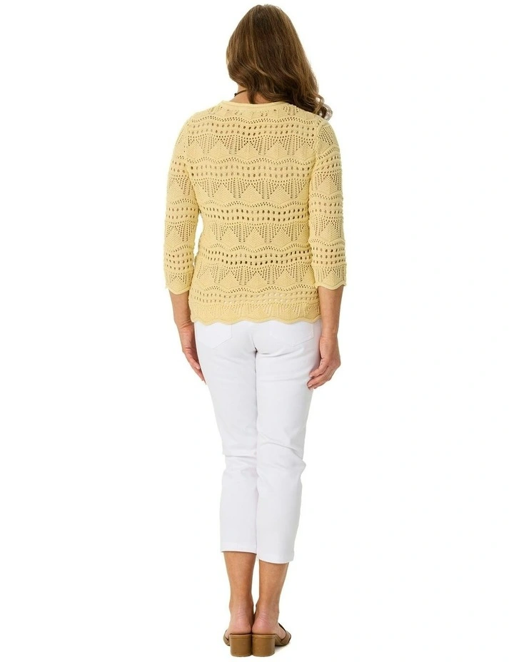 Corfu Pointelle 3/4 Sleeve Sweater in Yellow image 2
