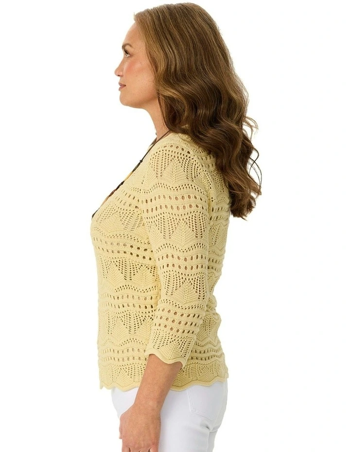 Corfu Pointelle 3/4 Sleeve Sweater in Yellow image 3