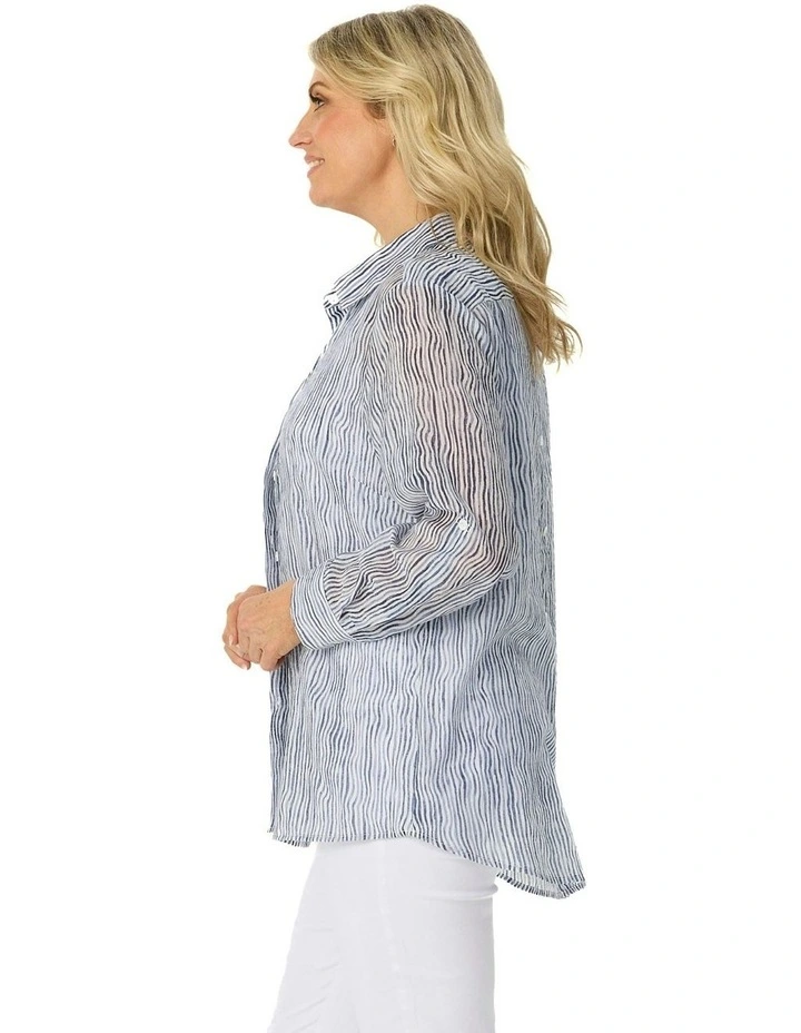 Wavy Stripe 3/4 Sleeve Shirt in Multi image 3