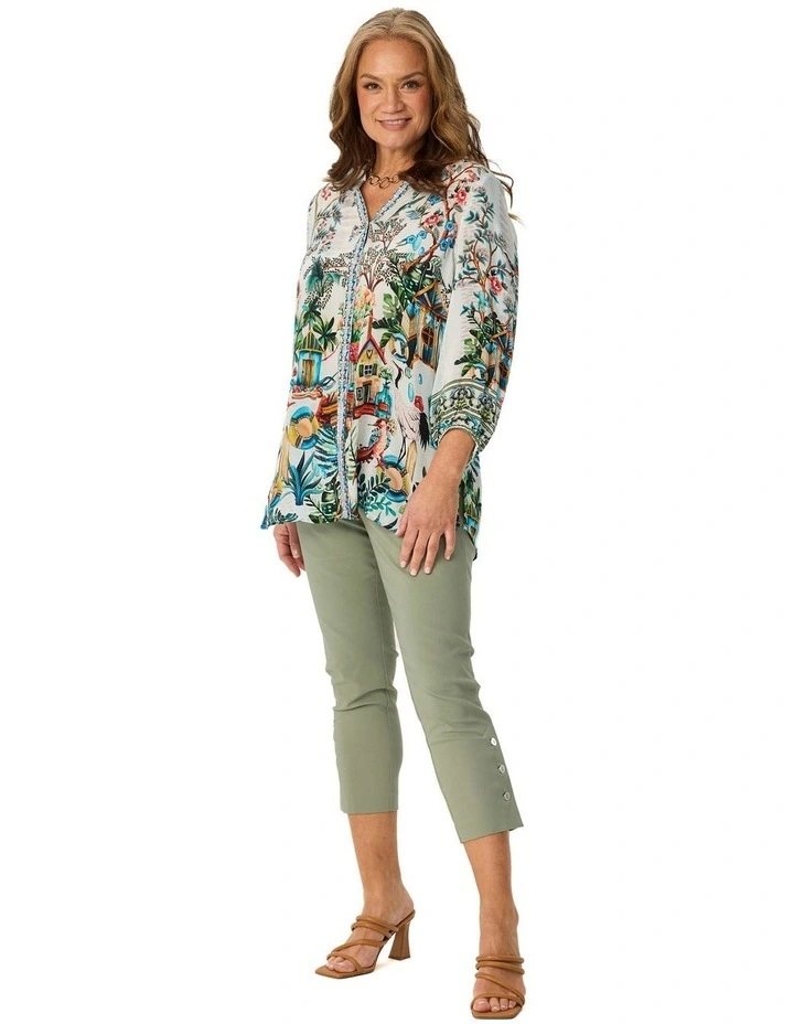 Chaucer 7/8 Button Hem Pant in Green image 5