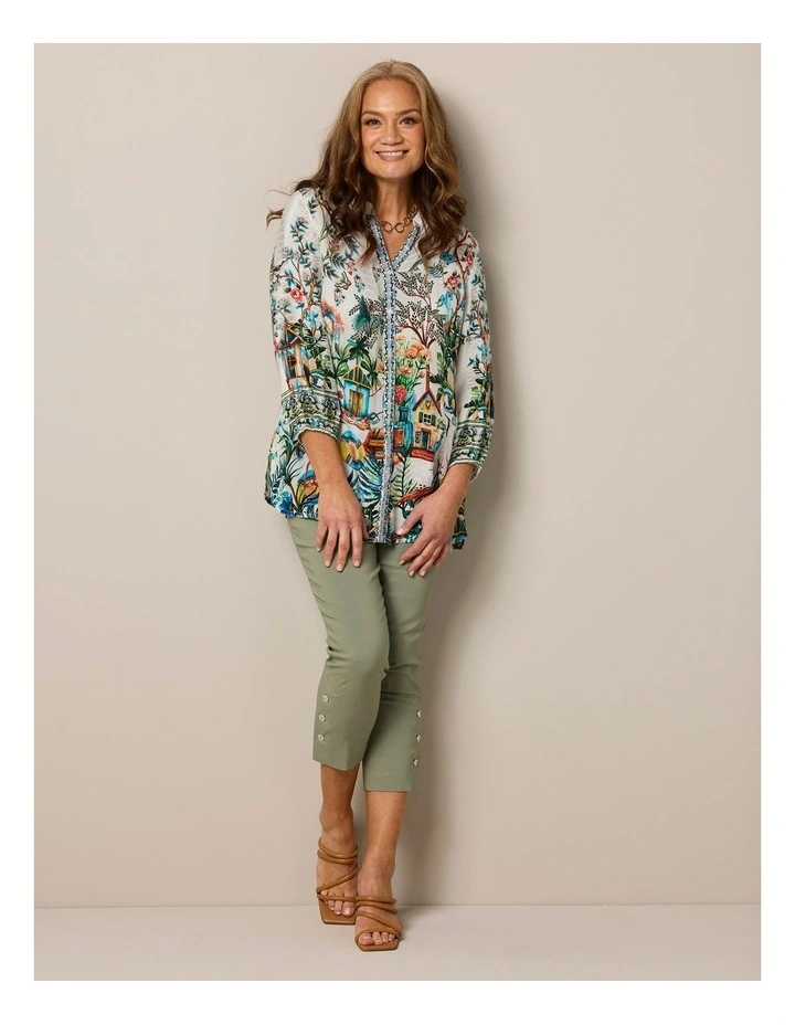 Chaucer 7/8 Button Hem Pant in Green image 6