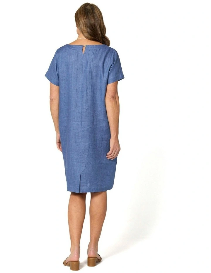 Lisa Linen Short Sleeve Pintuck Dress in Blue image 2