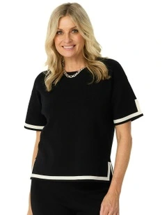 Otis Contrast Trim Short Sleeve Knit Top in Black
