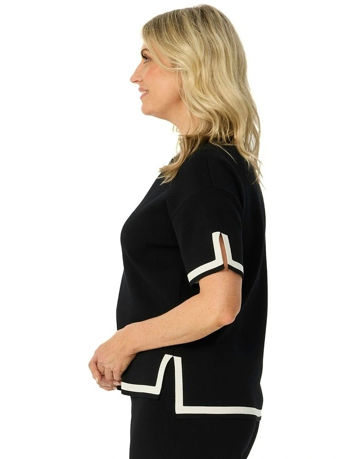 Otis Contrast Trim Short Sleeve Knit Top in Black image 3