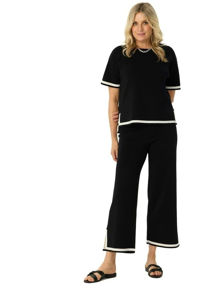 Otis Contrast Trim Short Sleeve Knit Top in Black image 4