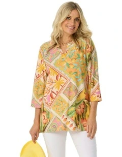 Pina Colada 3/4 Sleeve V-Neck Tunic in Multi