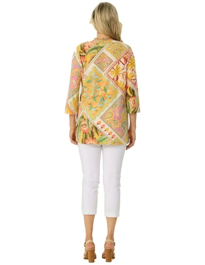 Pina Colada 3/4 Sleeve V-Neck Tunic in Multi image 2