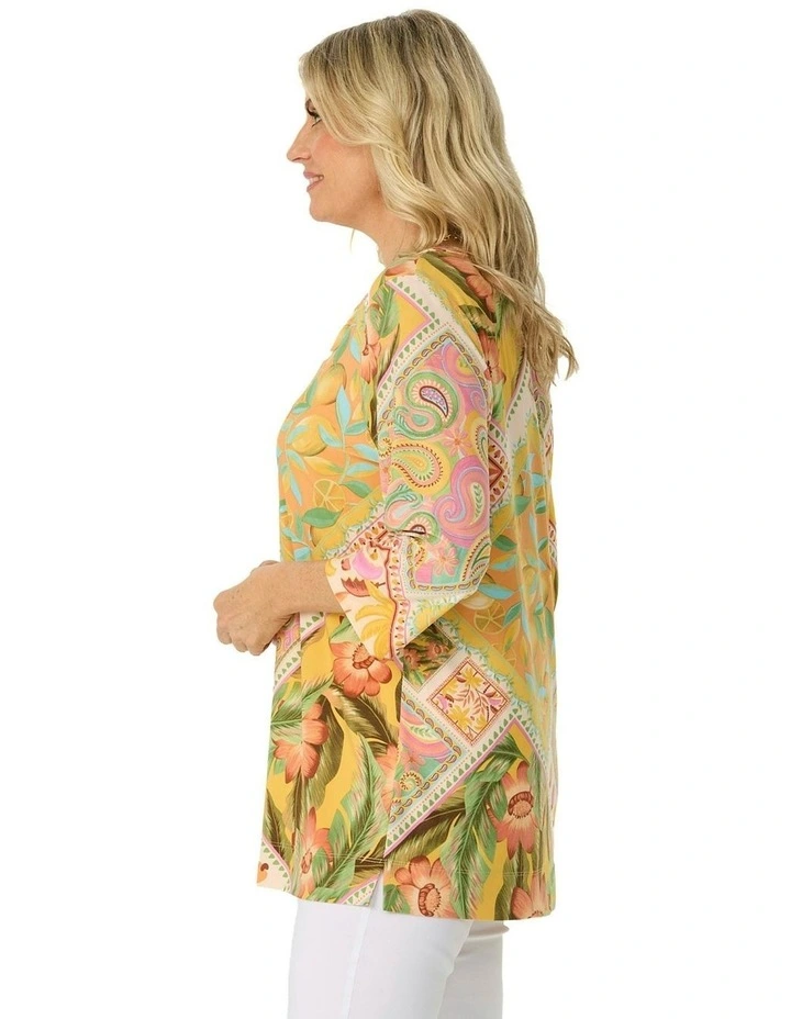 Pina Colada 3/4 Sleeve V-Neck Tunic in Multi image 3