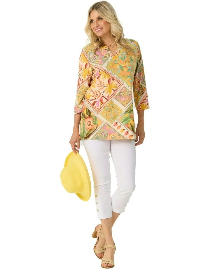 Pina Colada 3/4 Sleeve V-Neck Tunic in Multi image 4