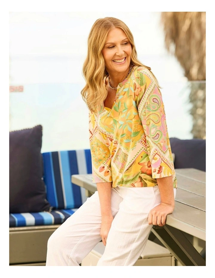 Pina Colada 3/4 Sleeve V-Neck Tunic in Multi image 5