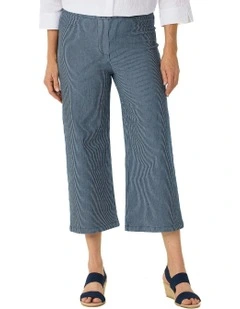 Coastal Stripe Stretch 7/8 Pant in Indigo