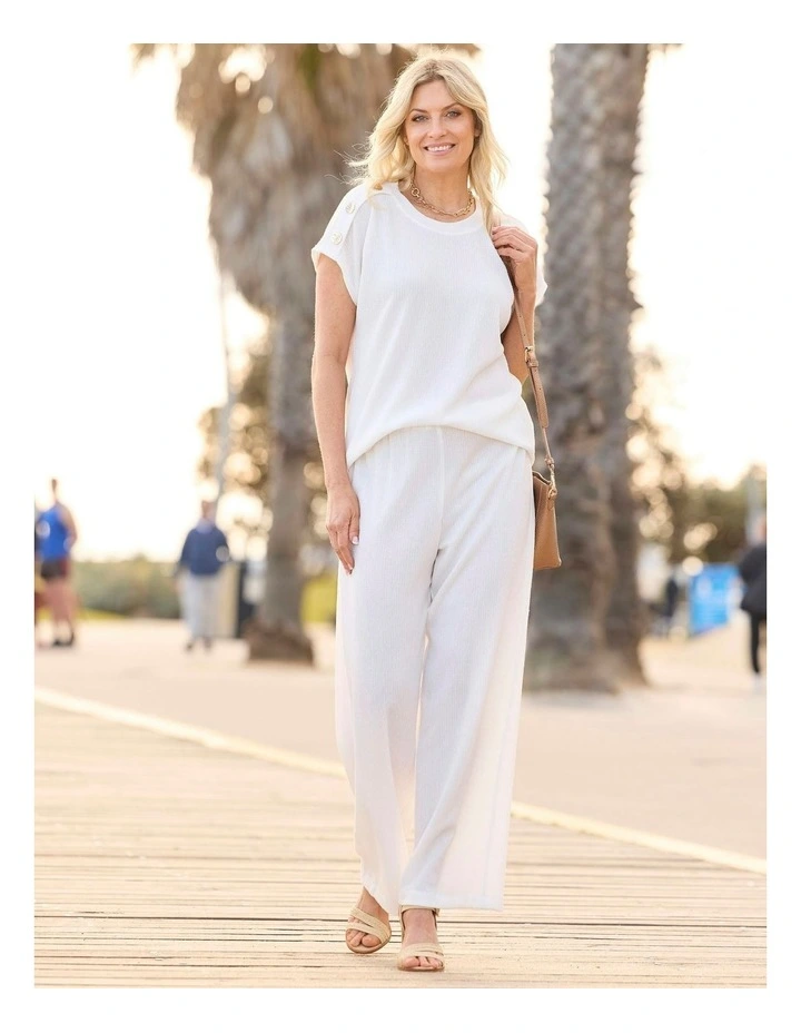Sheona Wide Leg Pull On Pants in Ivory image 5