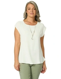 Resort Button Back Cap Sleeve Top in Ivory