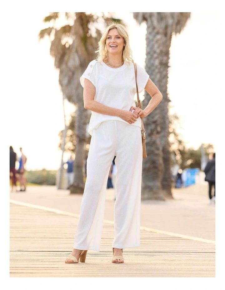 Sheona Button Short Sleeve Top in Ivory image 5