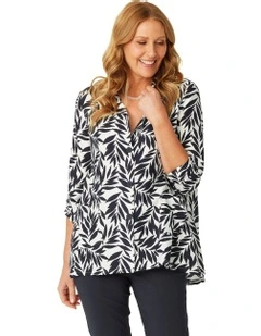 Leaf Print 3/4 Sleeve Hi-low Shirt in Multi