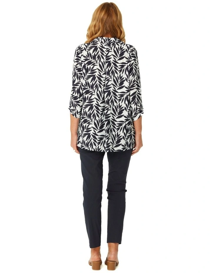 Leaf Print 3/4 Sleeve Hi-low Shirt in Multi image 2