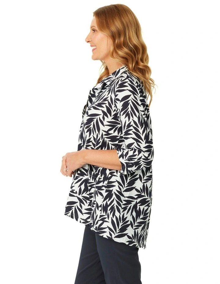 Leaf Print 3/4 Sleeve Hi-low Shirt in Multi image 3