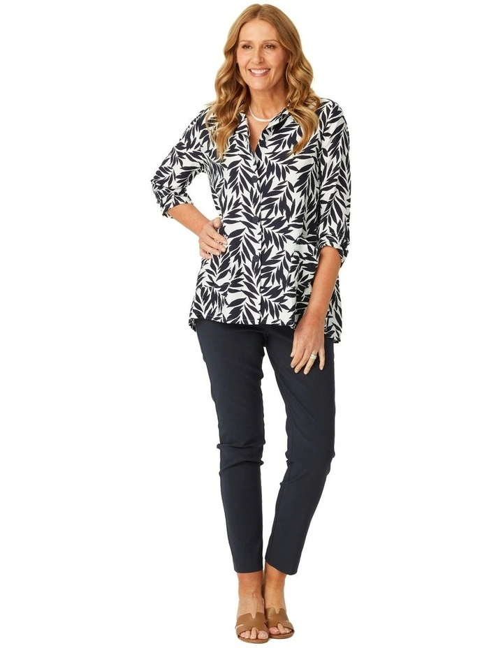 Leaf Print 3/4 Sleeve Hi-low Shirt in Multi image 4
