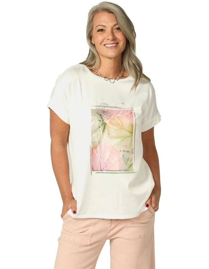Esta Print Front Short Sleeve Top in White image 1