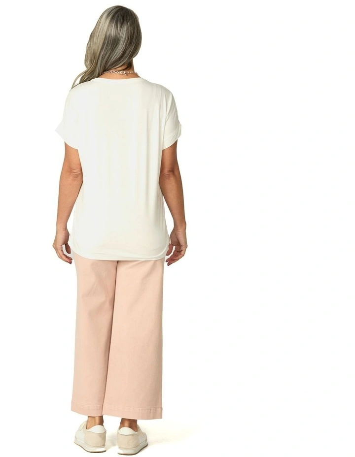 Esta Print Front Short Sleeve Top in White image 2