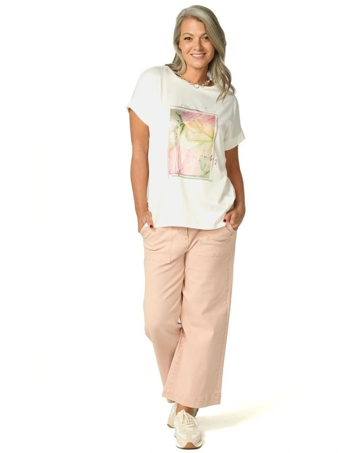 Esta Print Front Short Sleeve Top in White image 4
