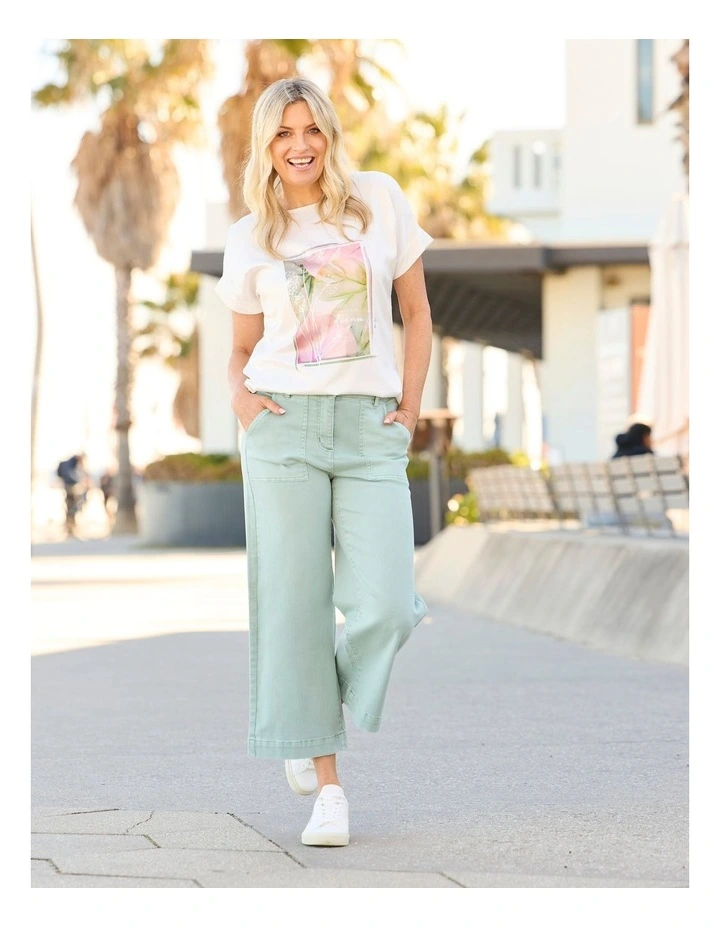 Esta Print Front Short Sleeve Top in White image 5