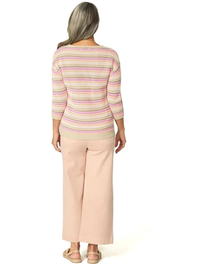Frankie Stripe 3/4 Sleeves Sweater in Multi image 2