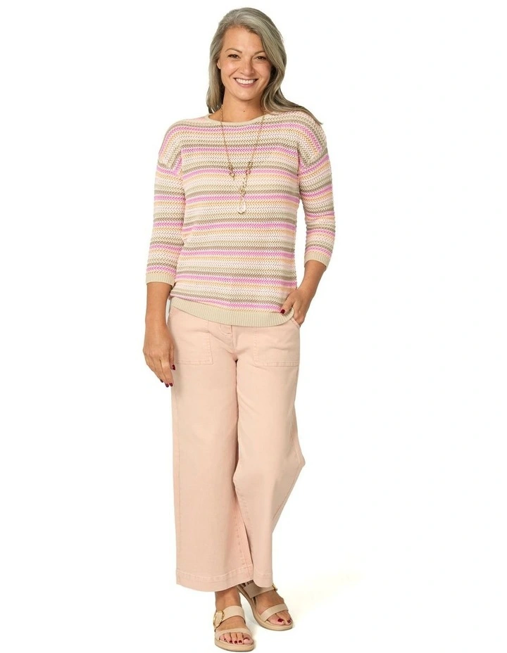 Frankie Stripe 3/4 Sleeves Sweater in Multi image 4