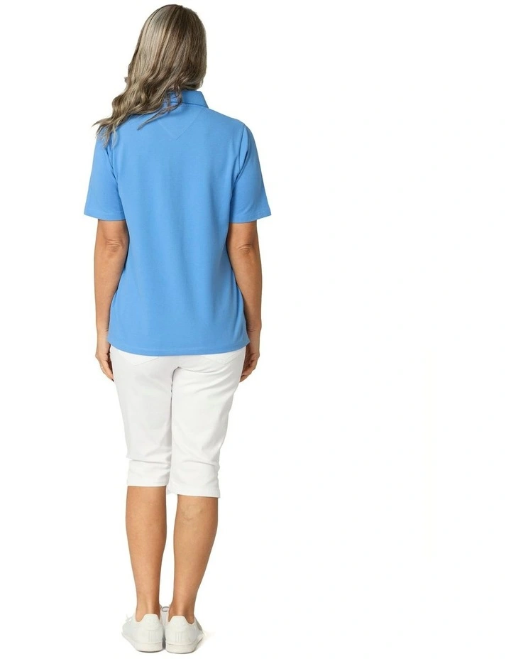 Madison Short Sleeve Polo Top in Blue image 2