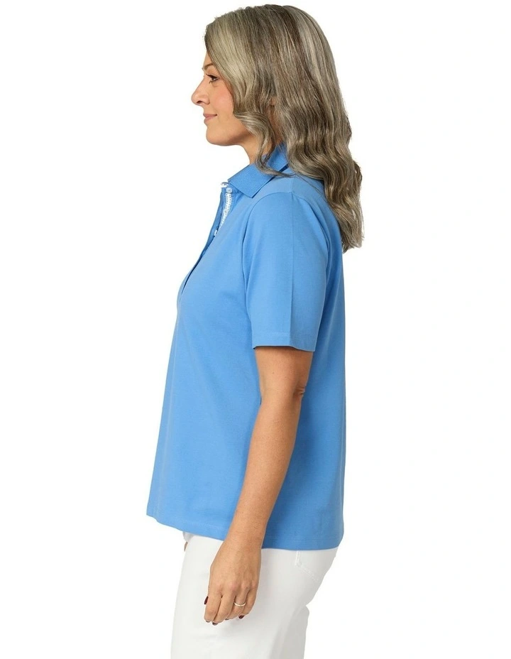 Madison Short Sleeve Polo Top in Blue image 3
