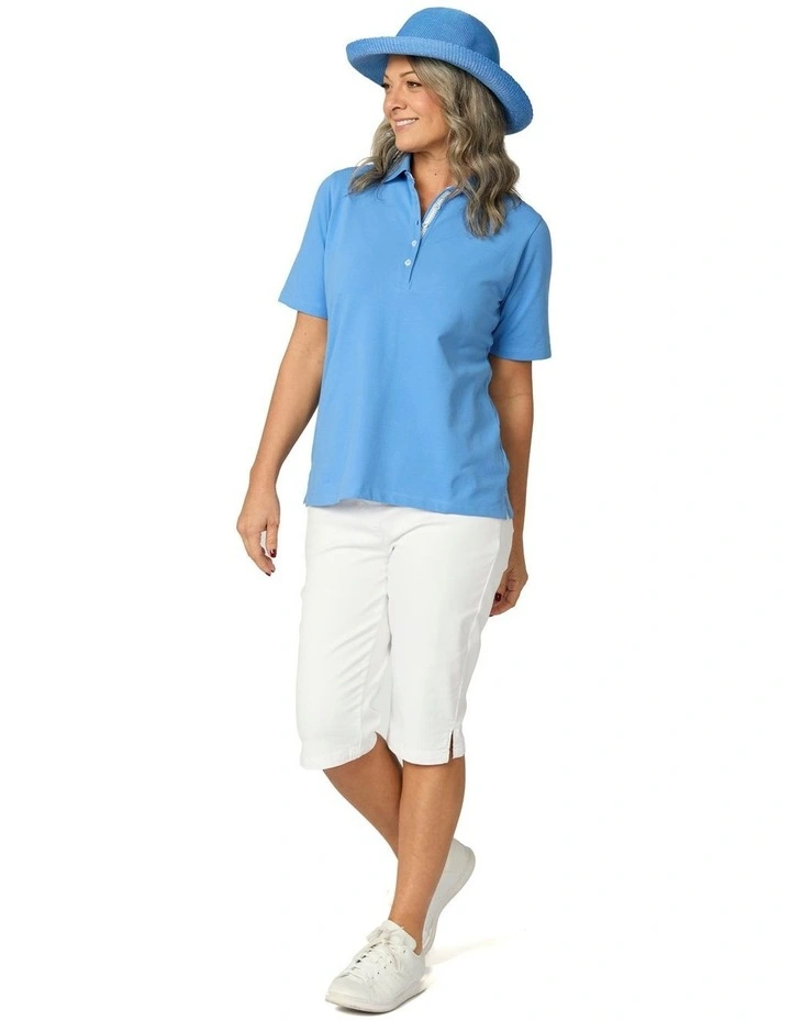 Madison Short Sleeve Polo Top in Blue image 4