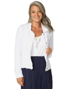 Ari Frayed Detail Jacket in White