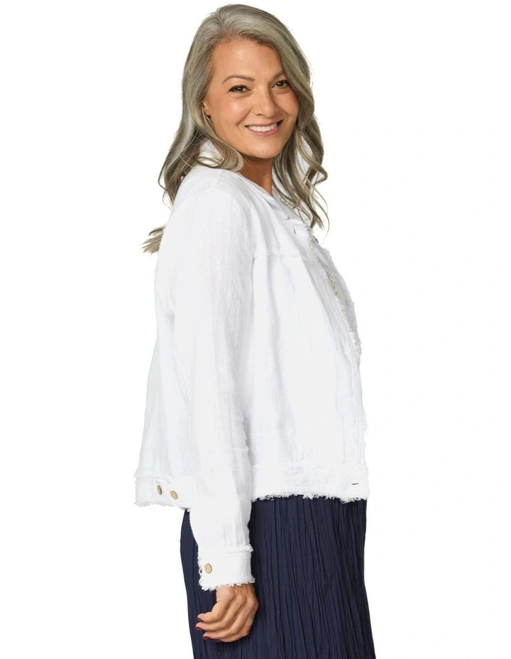 Ari Frayed Detail Jacket in White image 3