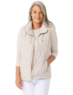 Lakeshore Zip Up Ruched Vest in Beige