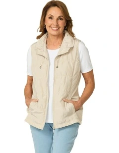 Lakeshore Zip Up Ruched Vest in Beige