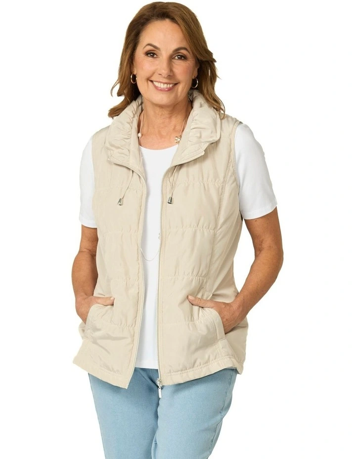 Lakeshore Zip Up Ruched Vest in Beige image 1