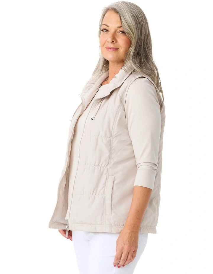 Lakeshore Zip Up Ruched Vest in Beige image 3