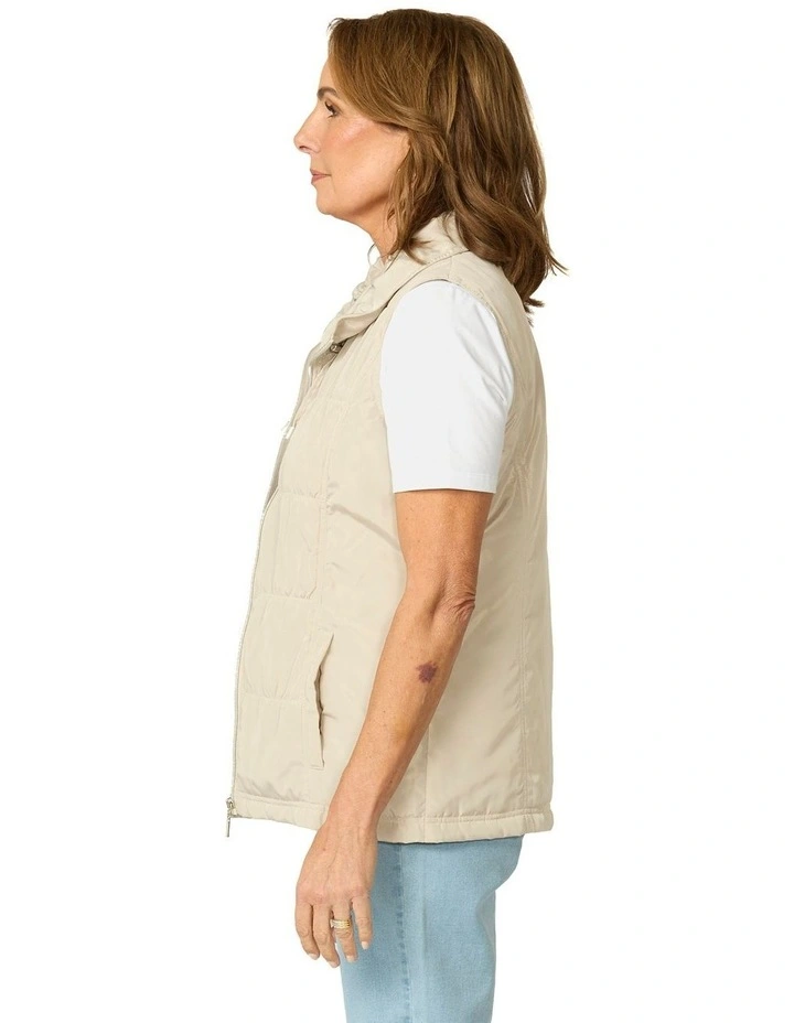 Lakeshore Zip Up Ruched Vest in Beige image 3