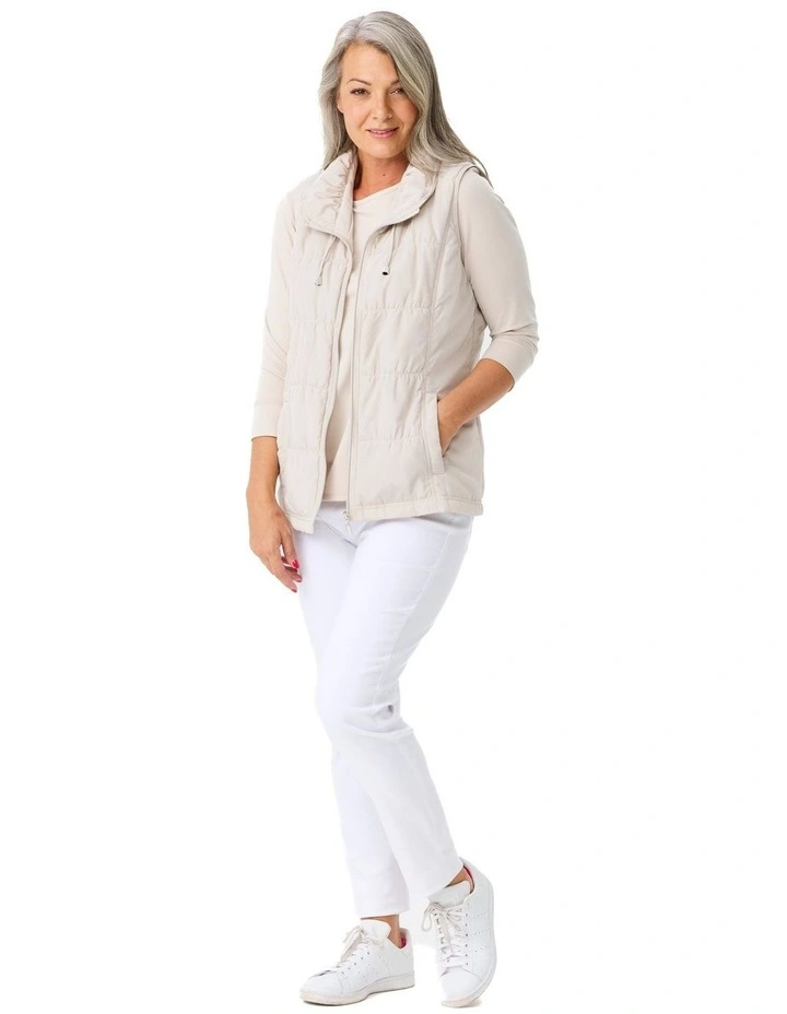 Lakeshore Zip Up Ruched Vest in Beige image 4