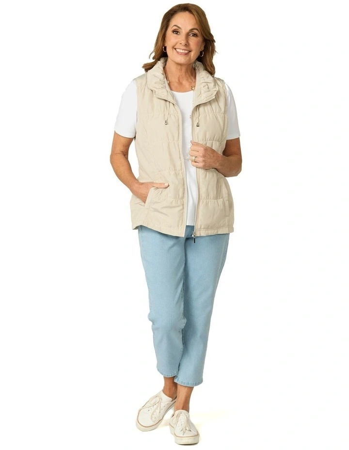 Lakeshore Zip Up Ruched Vest in Beige image 4