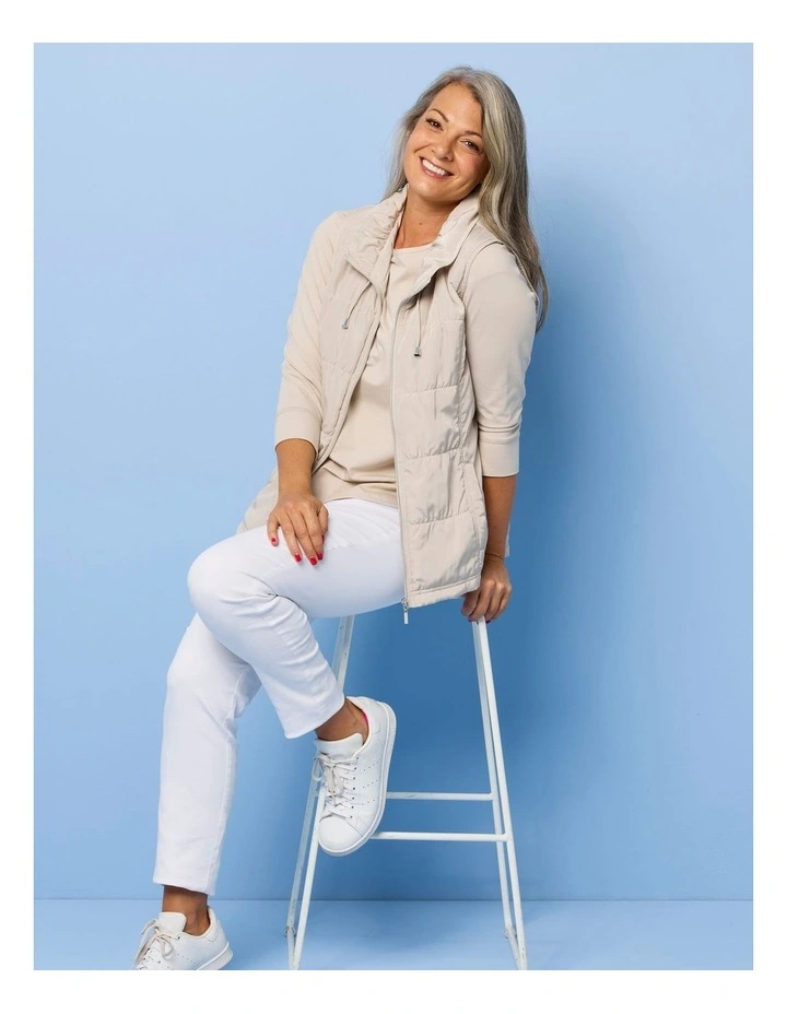 Lakeshore Zip Up Ruched Vest in Beige image 5