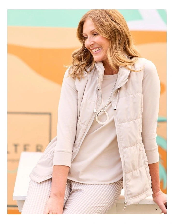 Lakeshore Zip Up Ruched Vest in Beige image 5