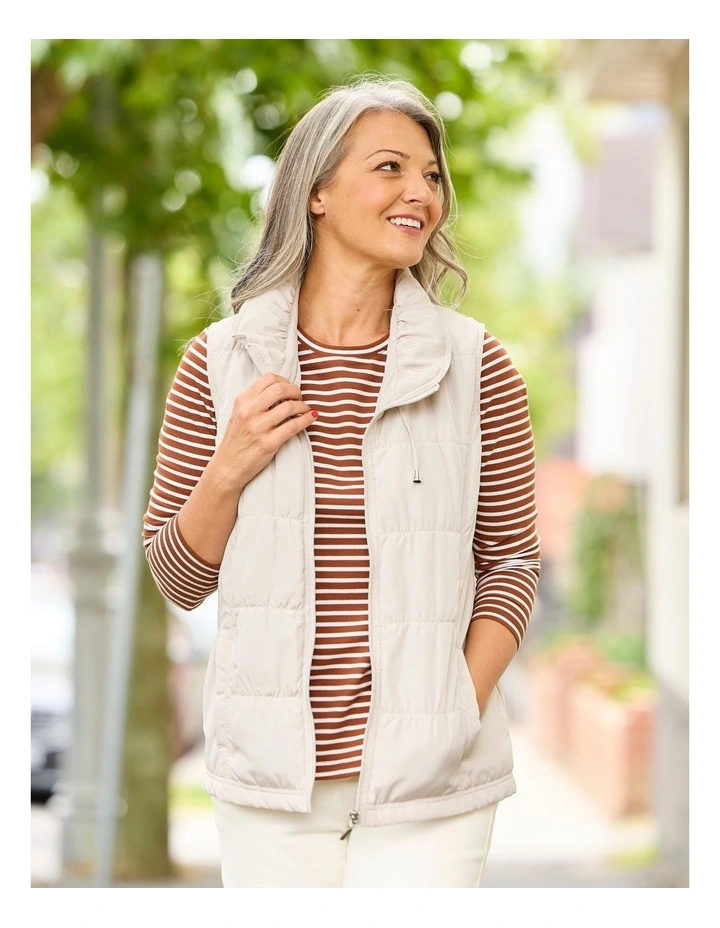 Lakeshore Zip Up Ruched Vest in Beige image 7