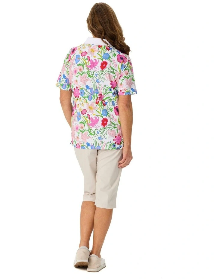 Madison Short Sleeve Polo Top in Multi image 2