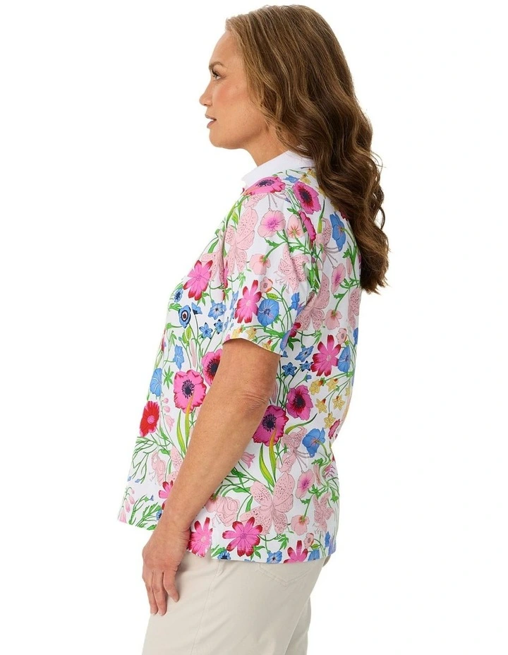 Madison Short Sleeve Polo Top in Multi image 3