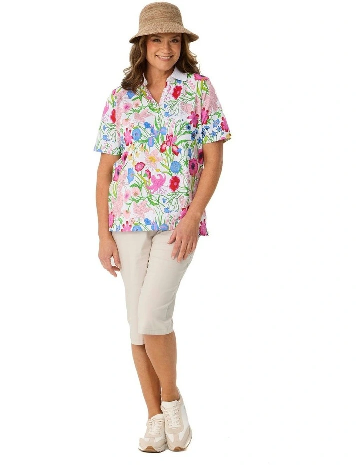 Madison Short Sleeve Polo Top in Multi image 4
