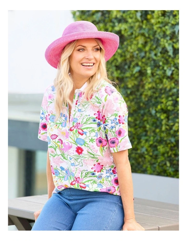 Madison Short Sleeve Polo Top in Multi image 5