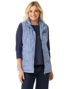 Lakeshore Zip Up Ruched Vest in Blue