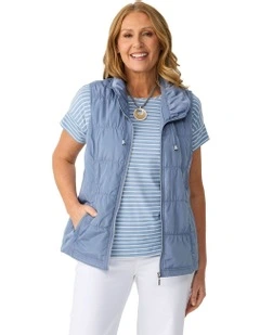 Lakeshore Zip Up Ruched Vest in Blue